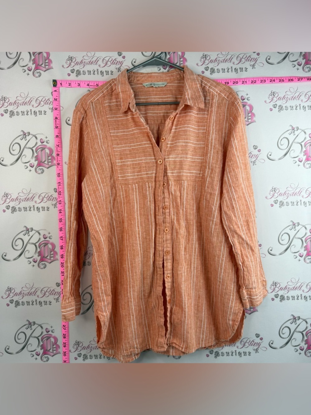 Cleo Soft Orange & White Lightweight Vertical Striped Button-Down Shirt